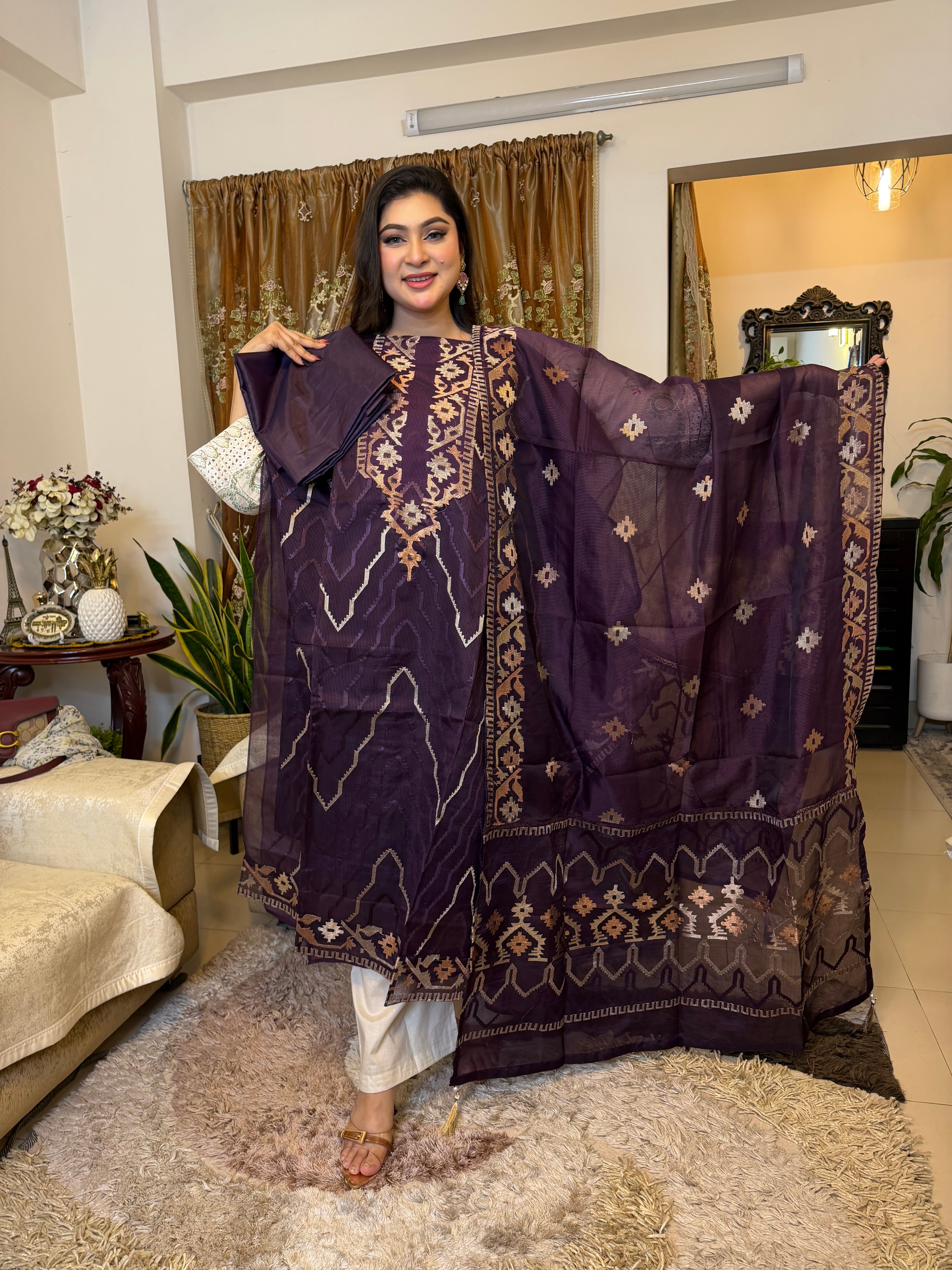 Purple Unstitched Jamdani