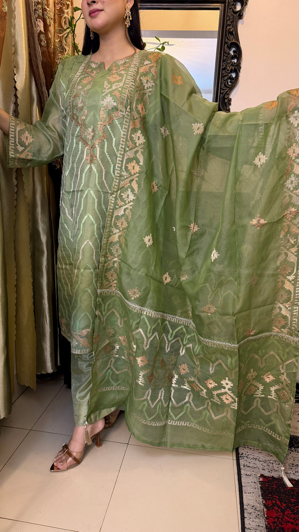 Mint Green Unstitched Jamdani