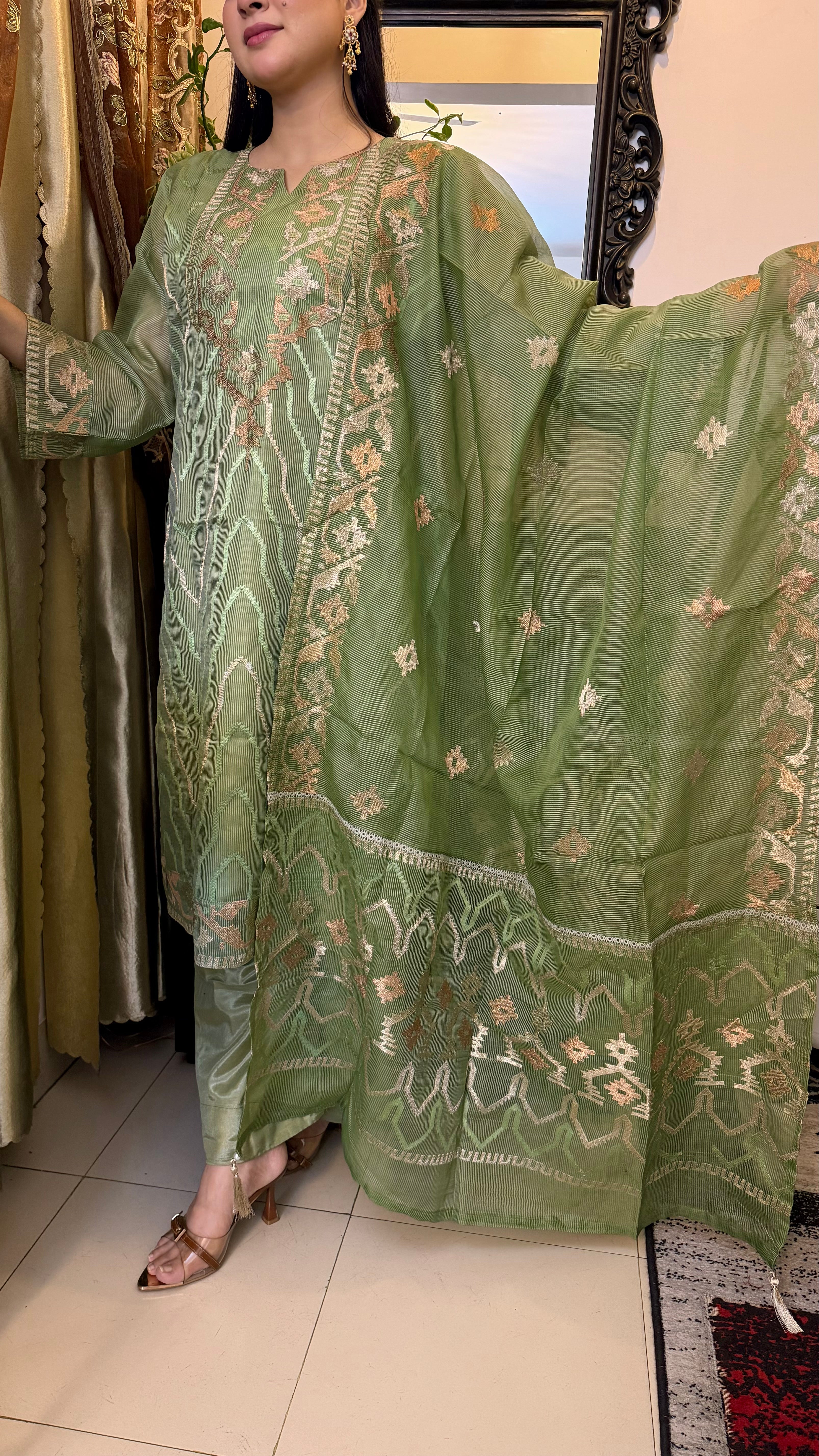 Mint Green Unstitched Jamdani