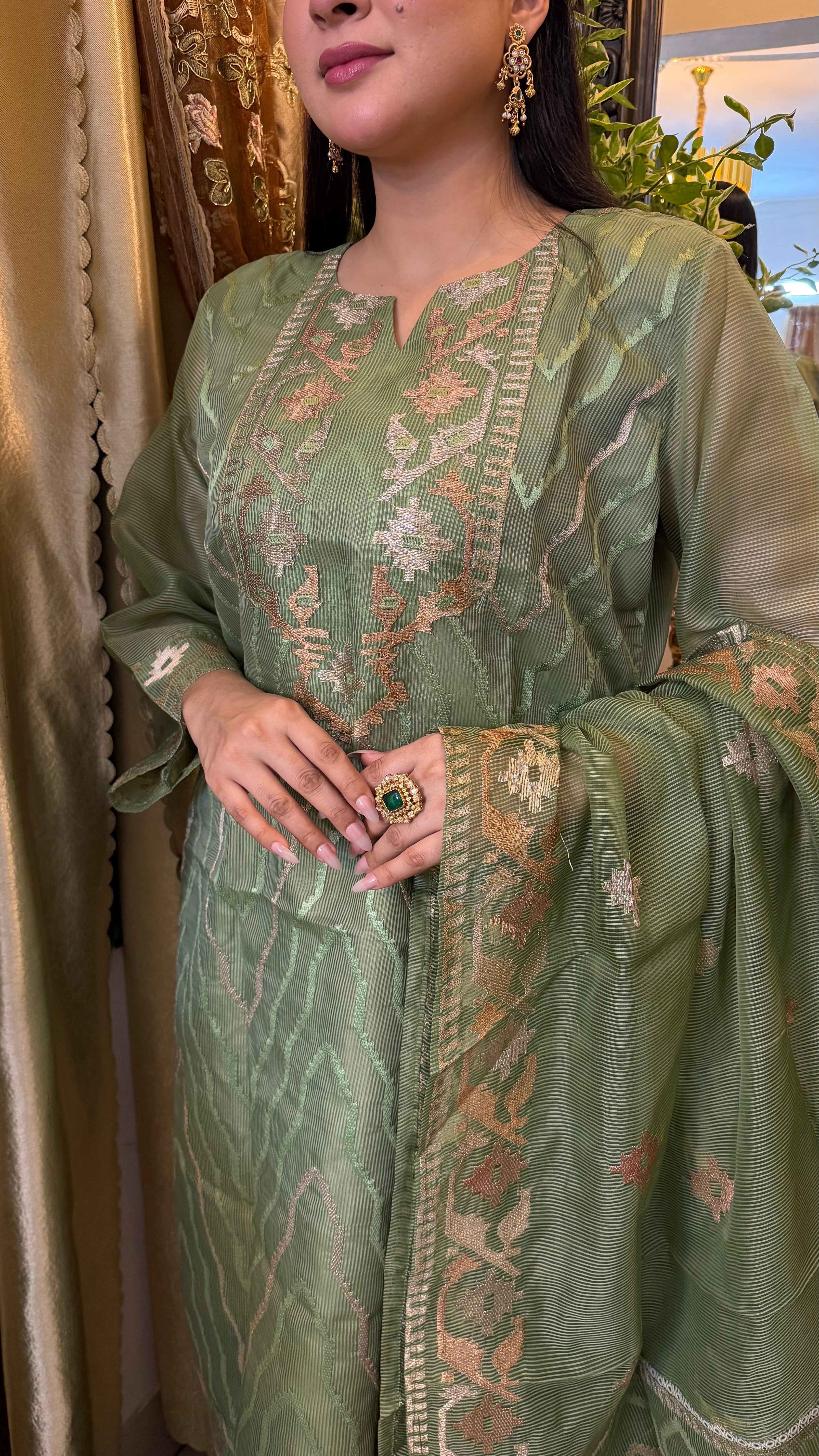 Mint Green Unstitched Jamdani