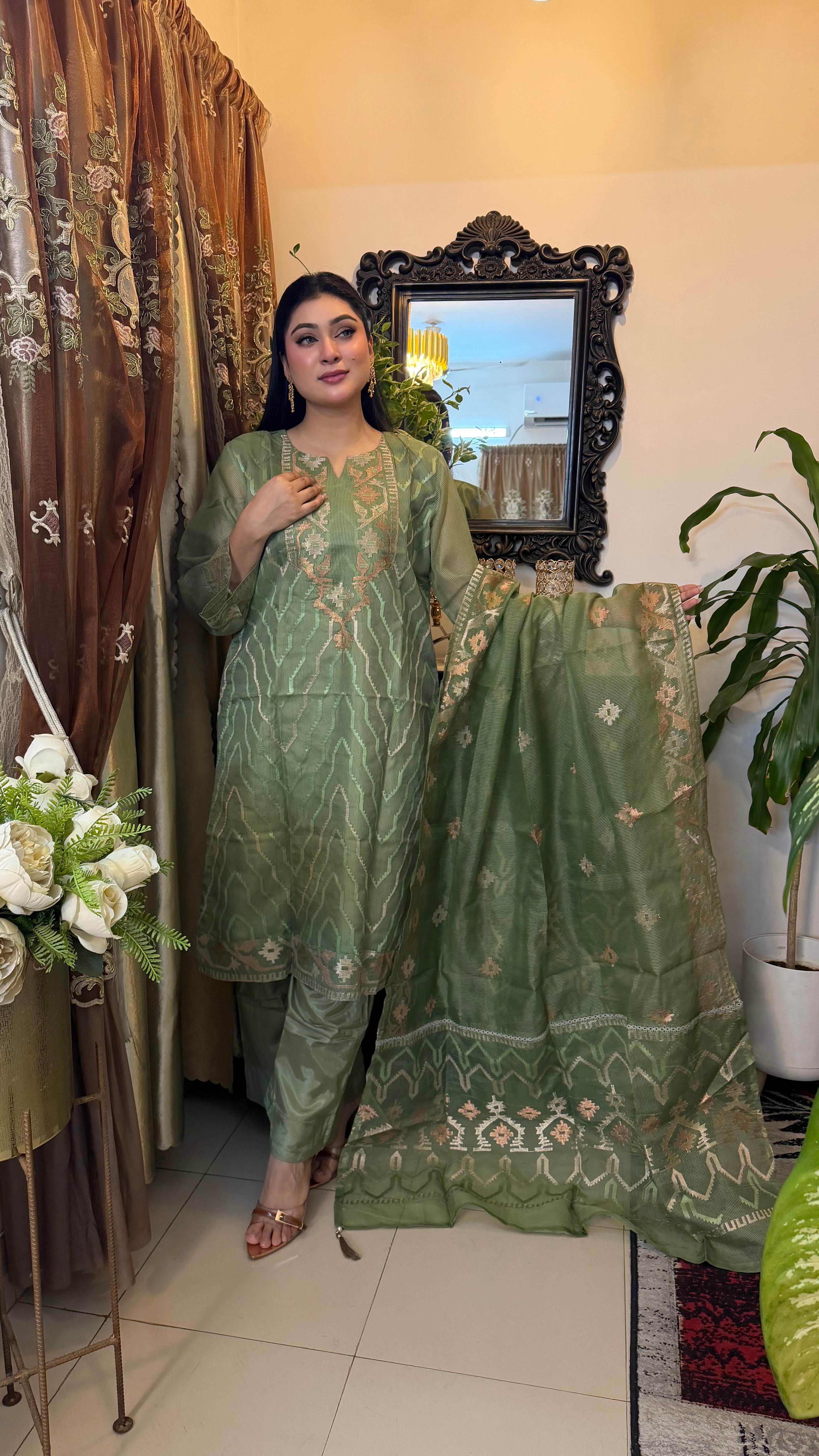 Mint Green Unstitched Jamdani