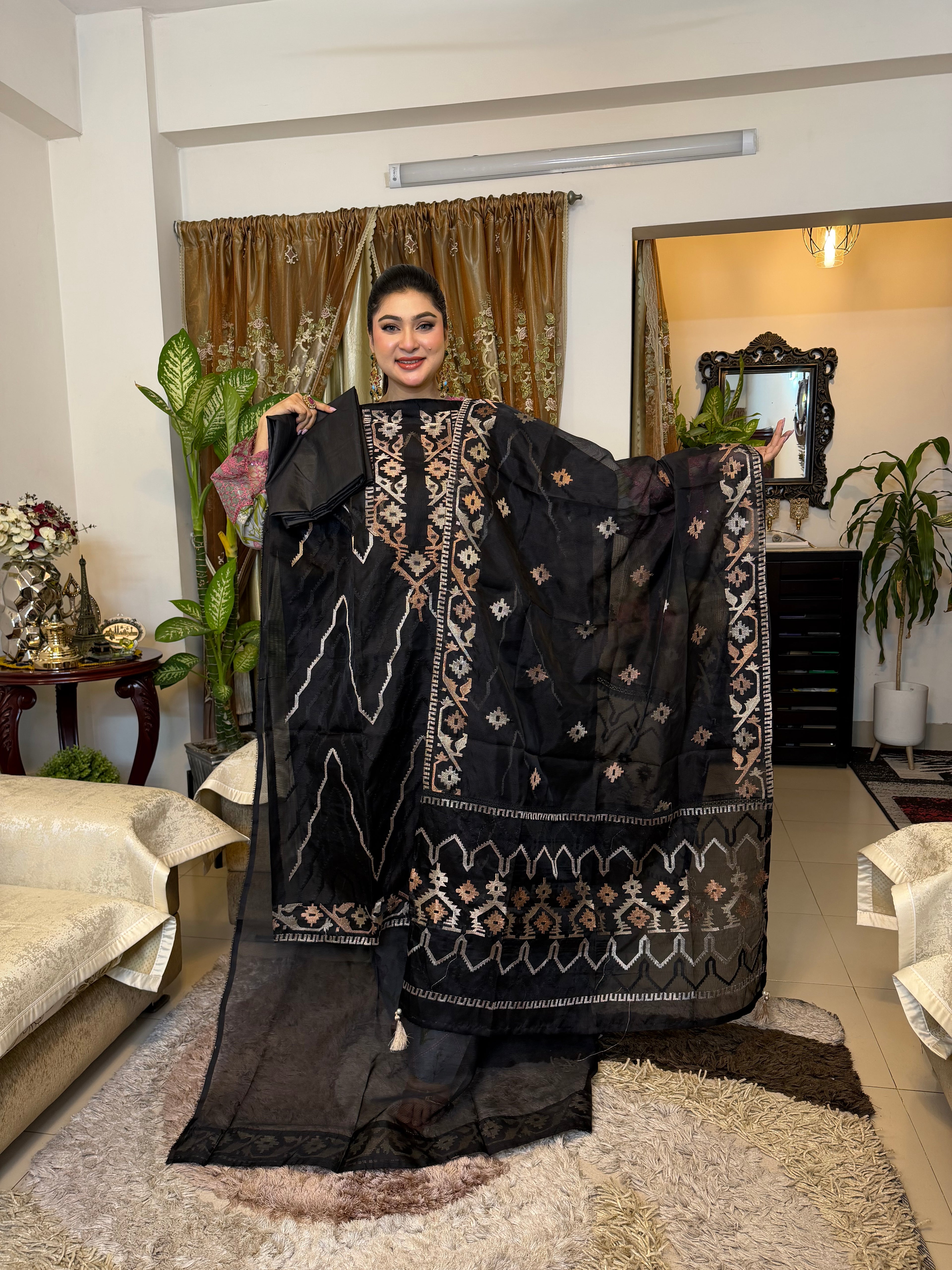 Black Unstitched Jamdani