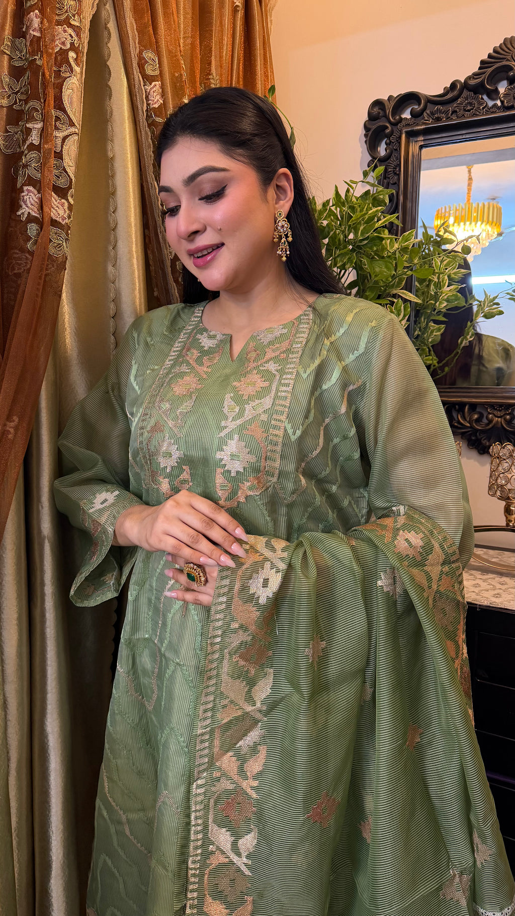 Mint Green Unstitched Jamdani