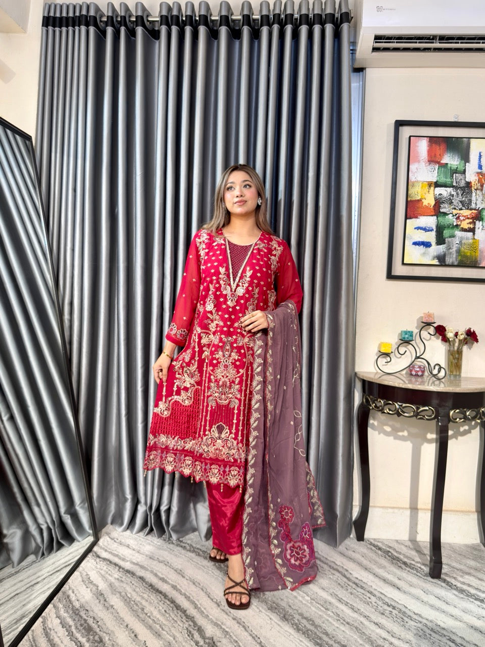 Red Johra Pakistani Inspired Dress