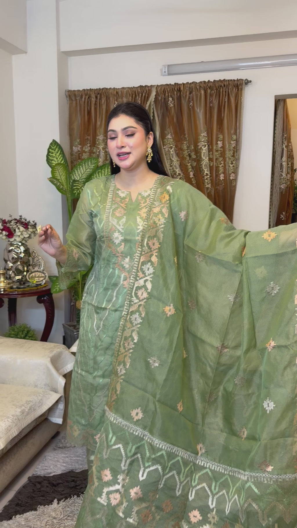 Mint Green Unstitched Jamdani