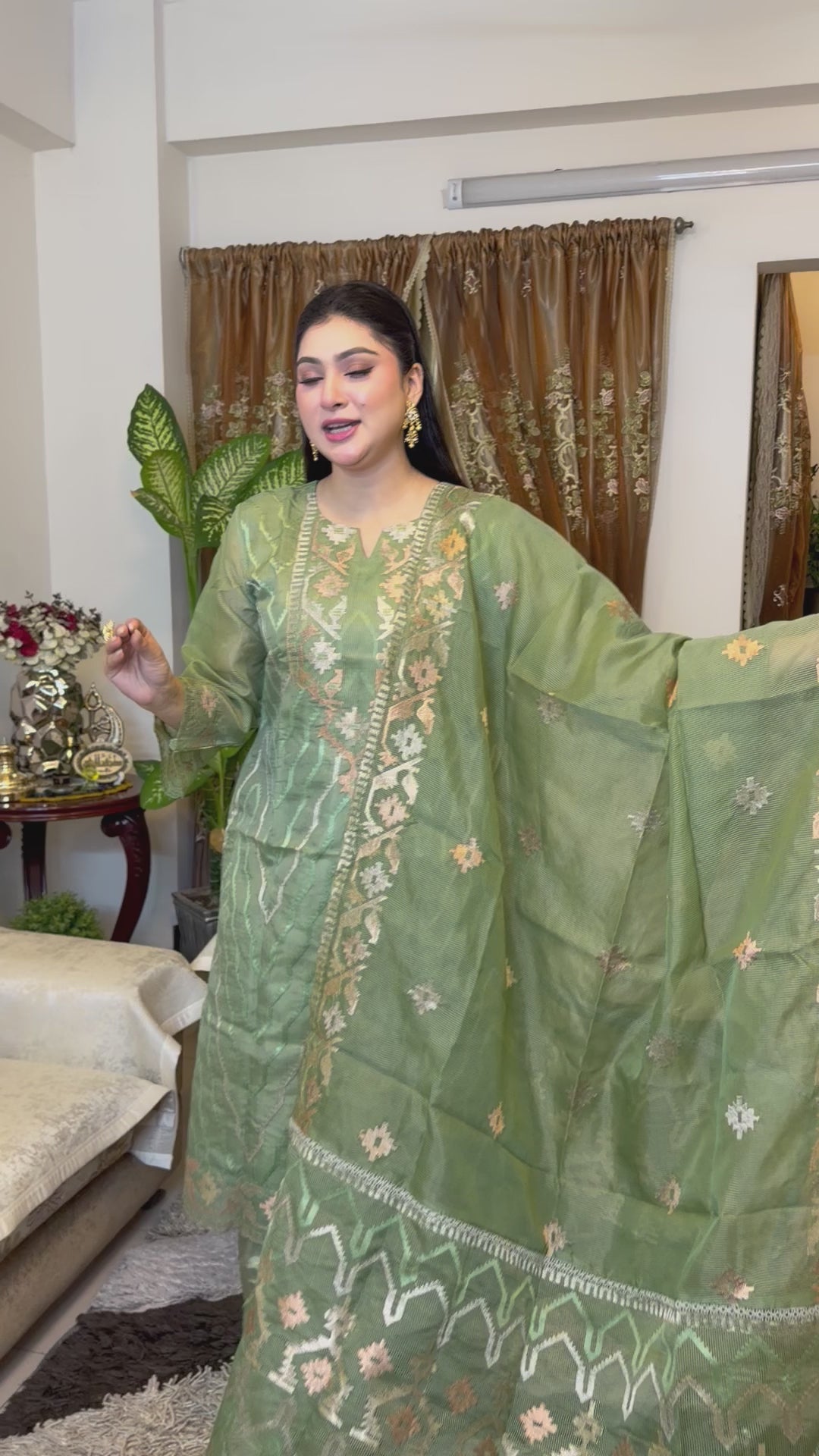 Mint Green Unstitched Jamdani
