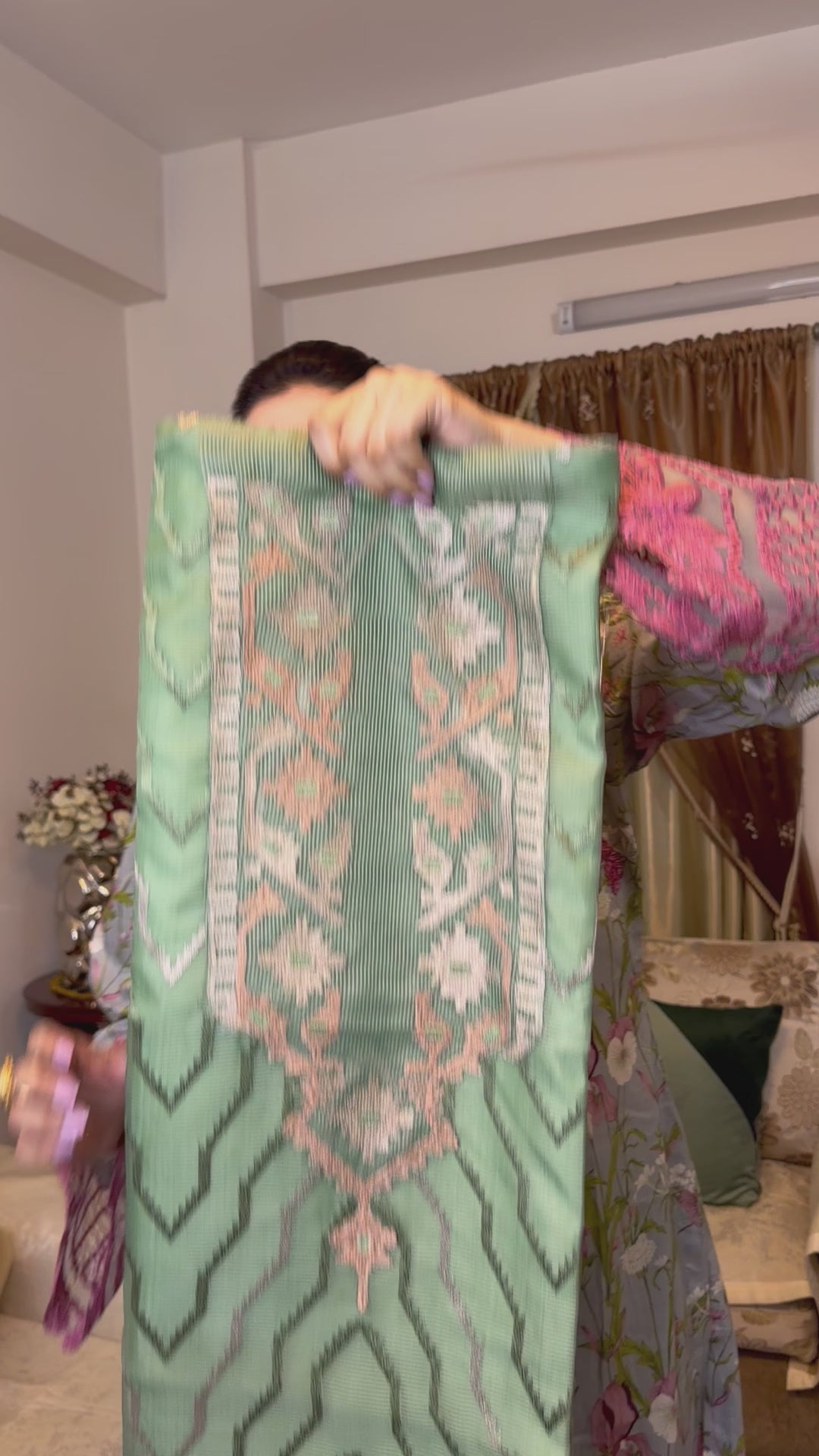 Mint Unstitched Jamdani