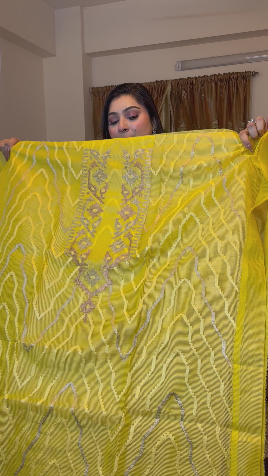 Yellow Unstitched Jamdani
