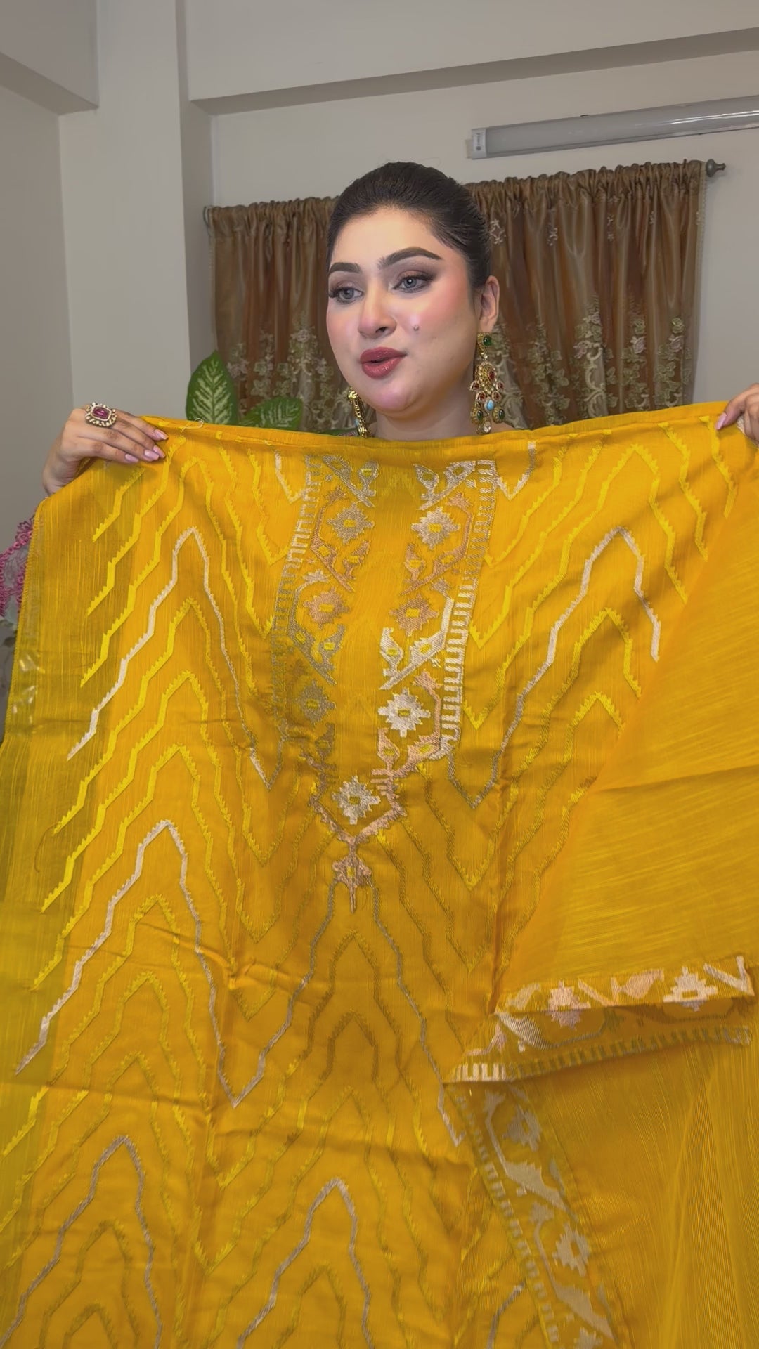 Orange-Yellow Unstitched Jamdani