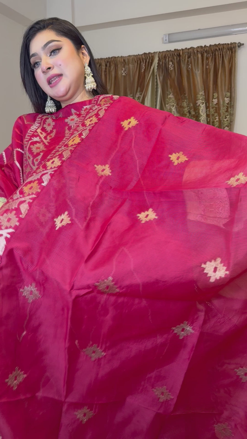Red Unstitched Jamdani
