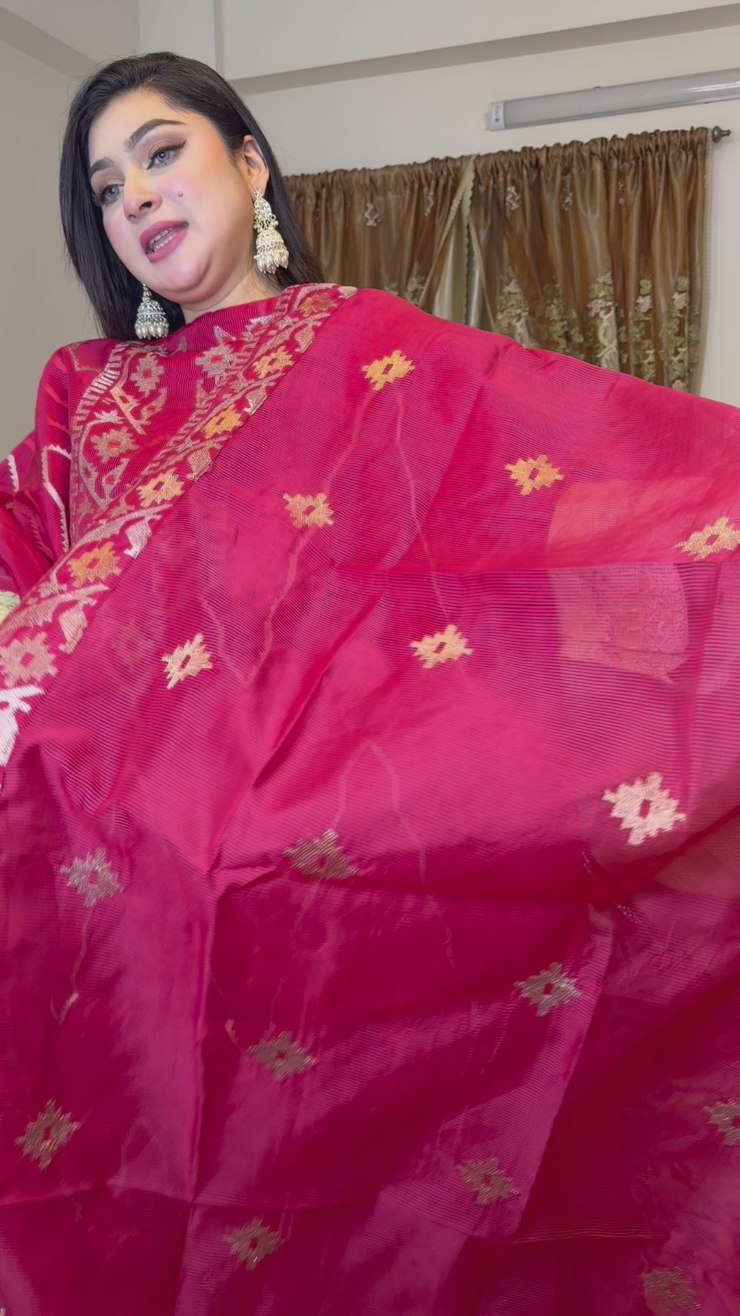 Red Unstitched Jamdani